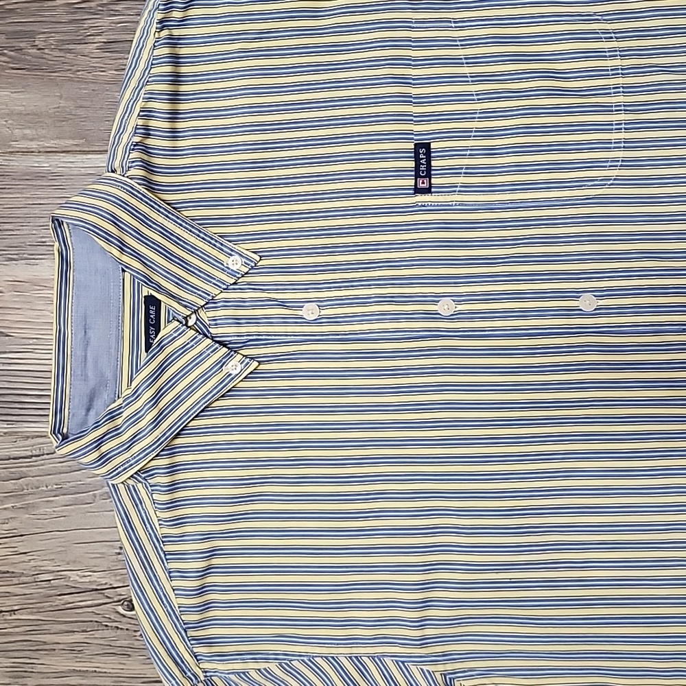Chaps Blue and Yellow, Easy Care, Casual Button Down Shirt, Size L